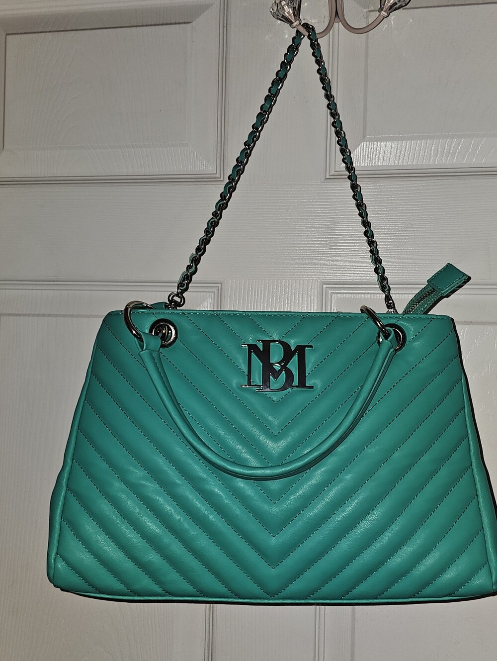 Badgley Mischka Teal Quilted Top-Handle Satchel